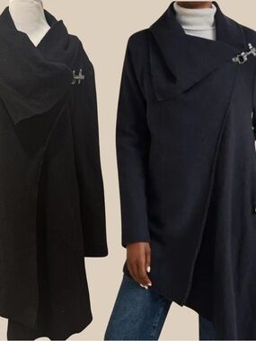 Garnet Hill Asymmetrical Boiled Wool Coat Black Size 12